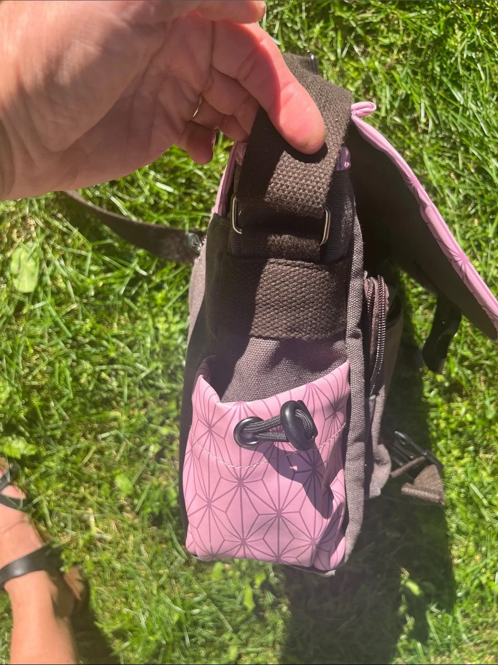 Pink Patterned Shoulder Messenger Bag with Graphic Detail
